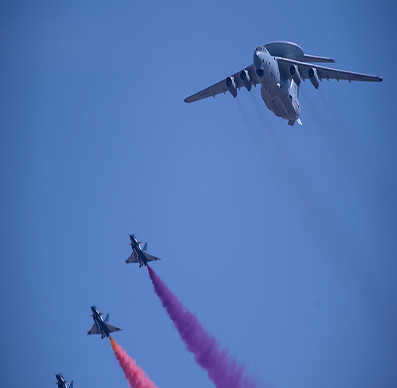 阅兵空中梯队：战机拉彩烟
